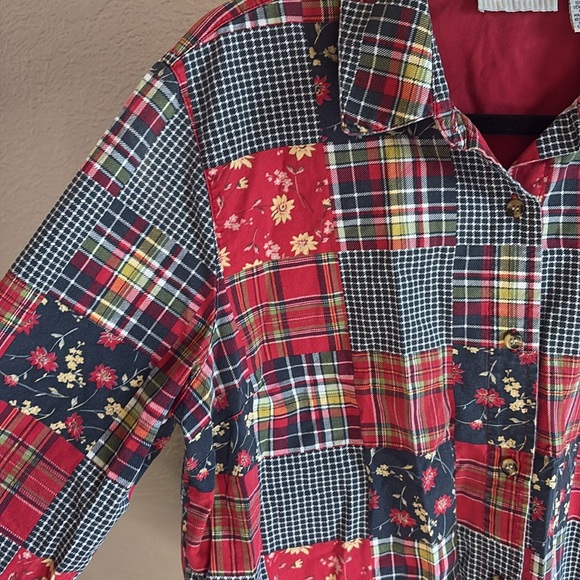 Vintage Cabin Creek Red Patchwork plaid Shirt/ Size Petite Large - Picture 3 of 7
